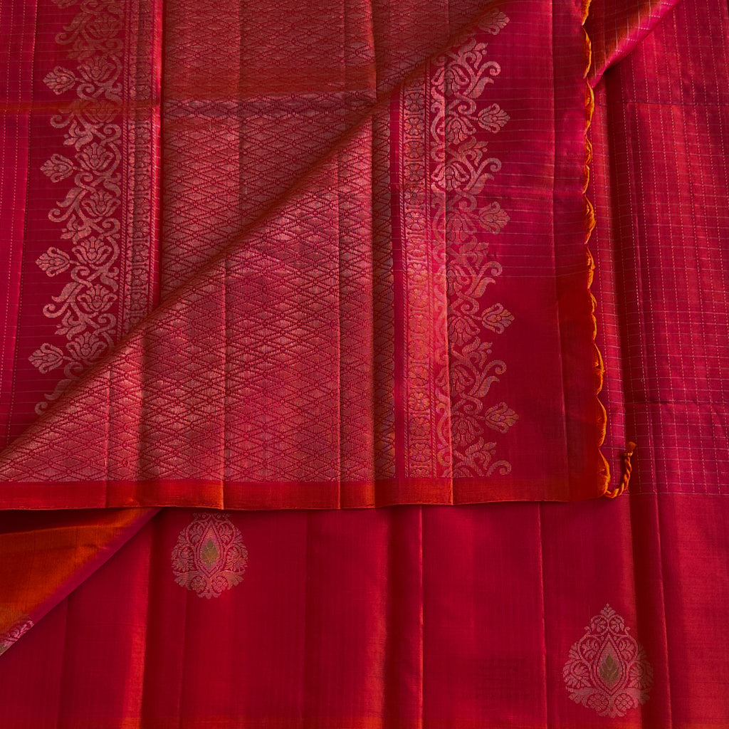 Magenta Zari Paisley Silk Saree With Floral Border And Tassels