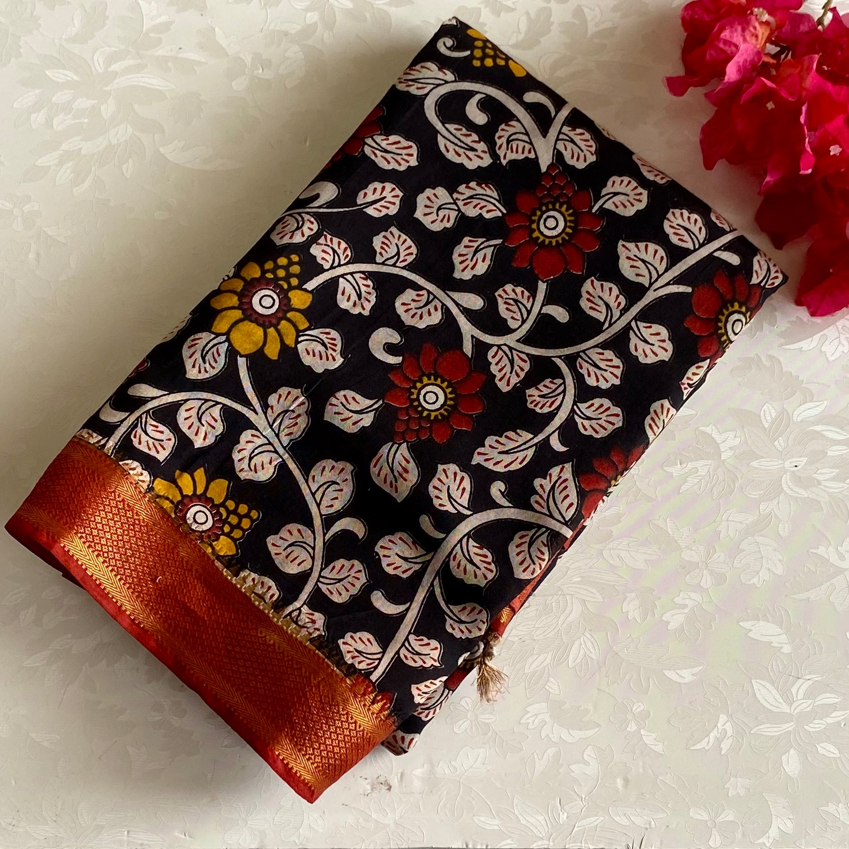 Kalamkari Designer Cotton Silk Saree With Antique Ivory Pallu
