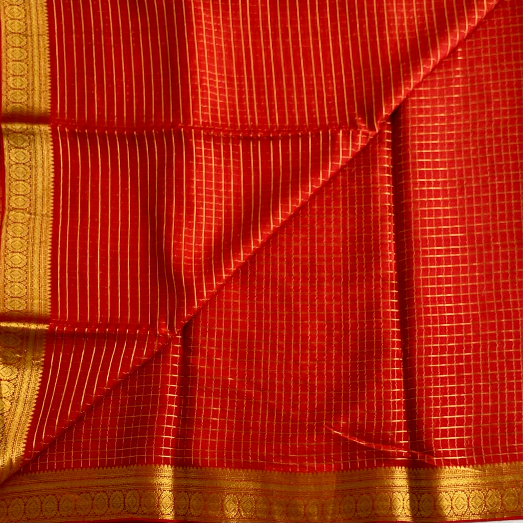 Rosso Red Mysore Crepe Silk Saree With Antique Gold Border