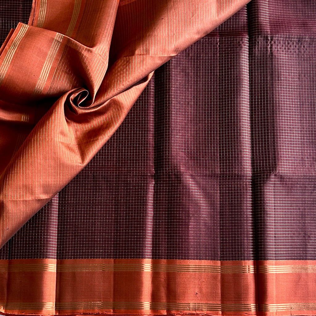Plum Rust Orange Zari Border Saree Traditional Festive Woven