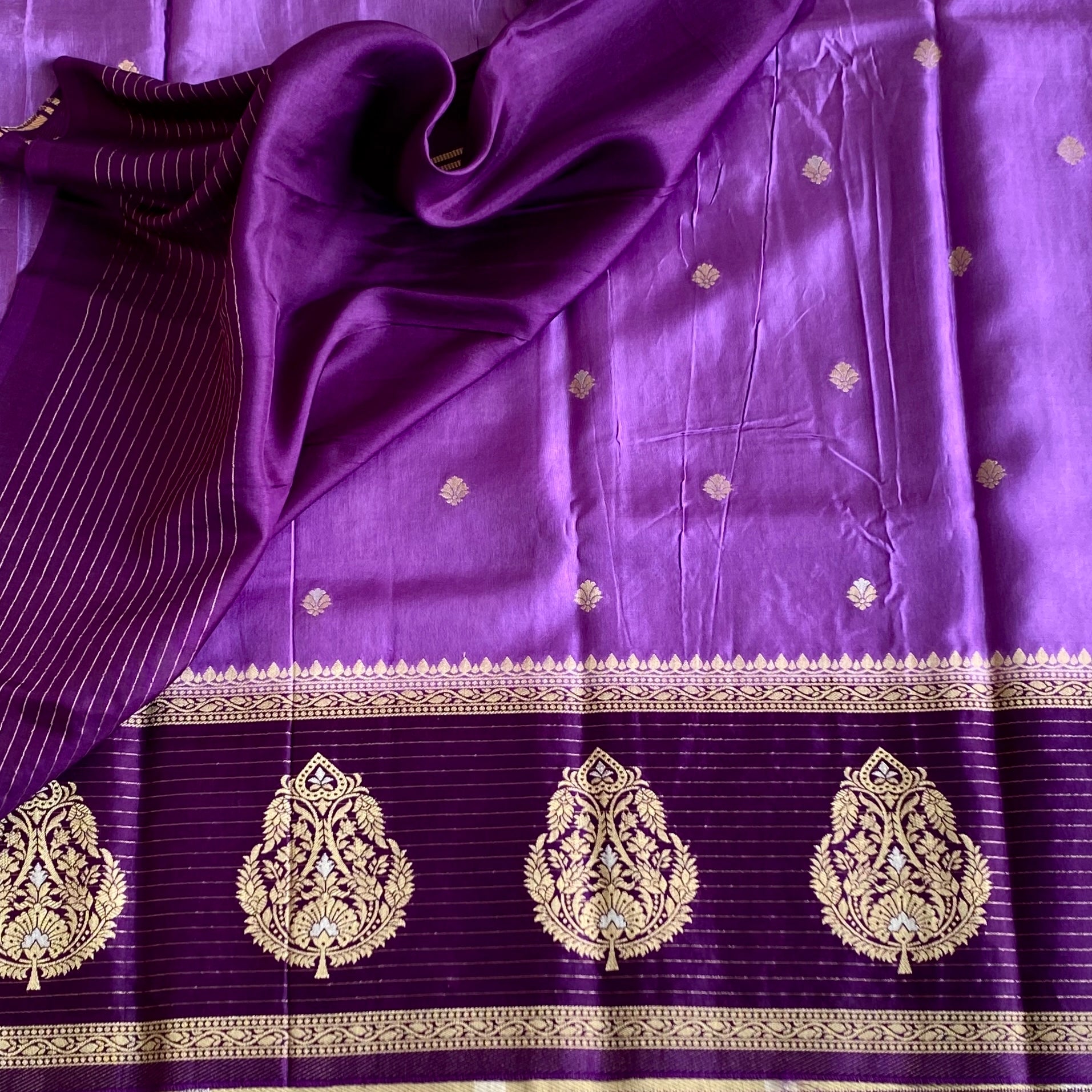 Royal Purple Soft Tussar Silk Saree With Gold Zari Pallu
