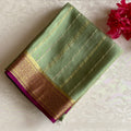 Dreamy Sage Green With Rich Magenta Designer Pure Mysore Crepe Silk