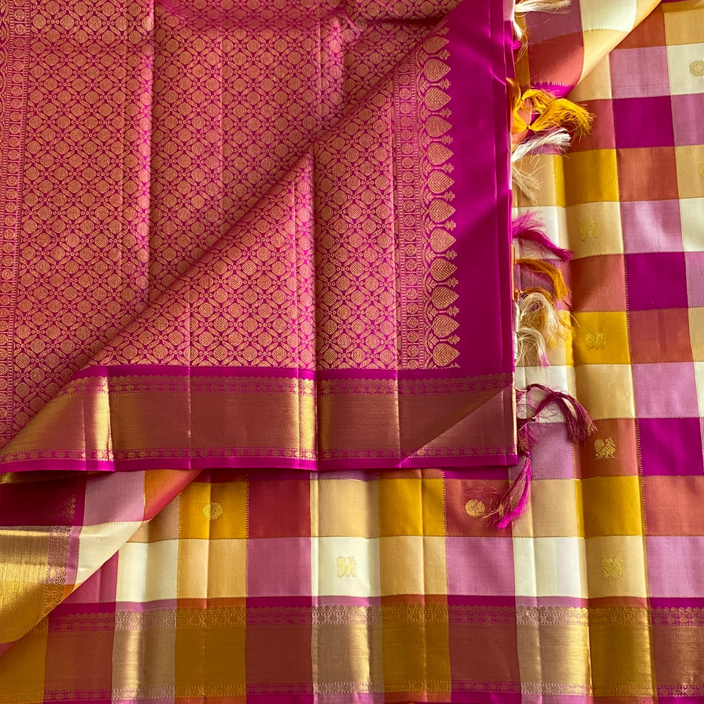 Multi Checkered Designer Pure Zari Kanjeevaram Stunner