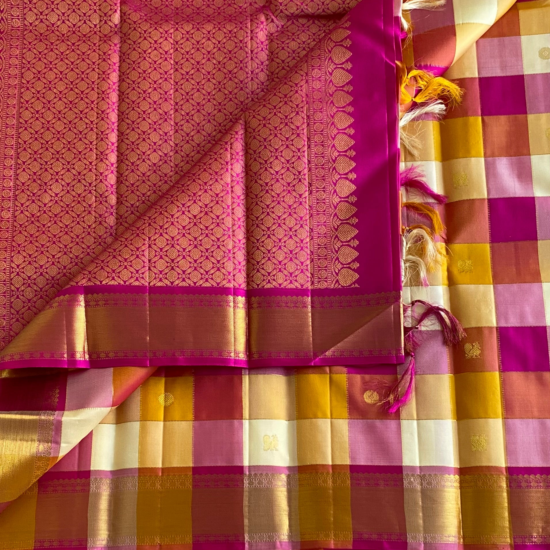 Multi Checkered Designer Pure Zari Kanjeevaram Stunner