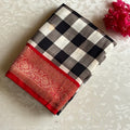 Charcoal Gray And Black Soft Tussar Silk Saree With Red Pallu