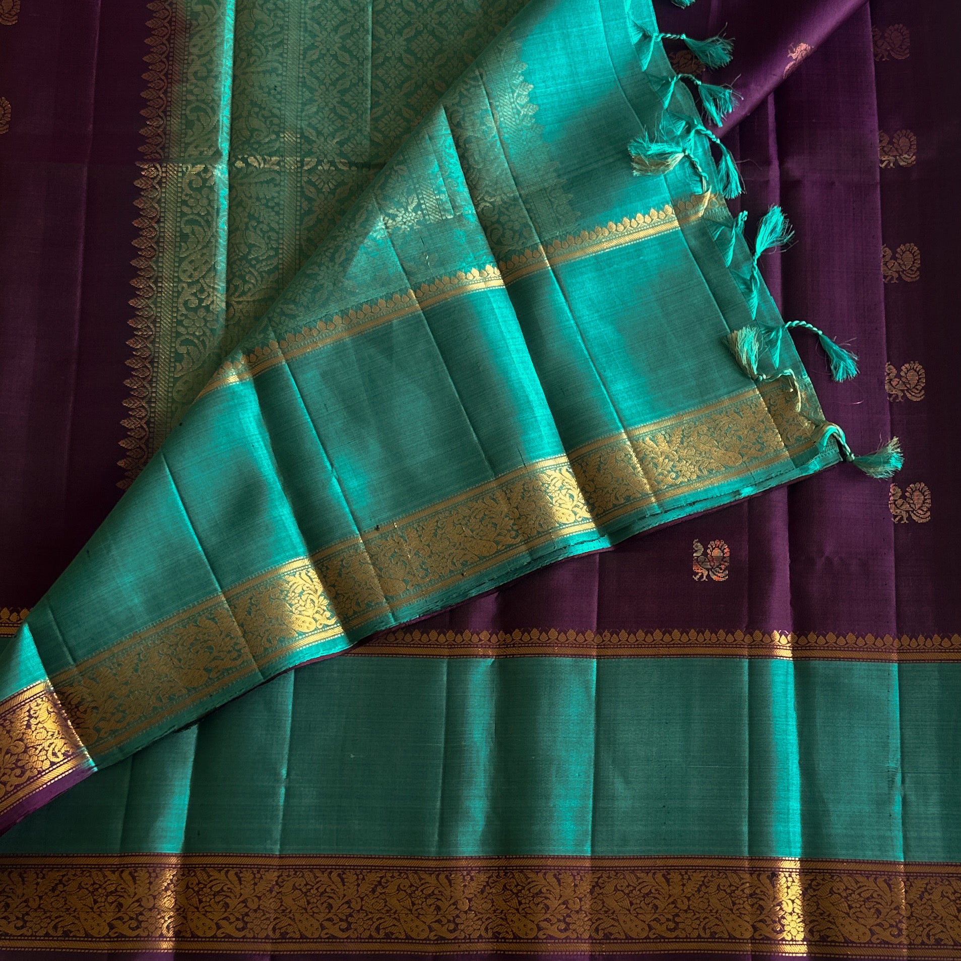Navi • Deep Purple with Classy turquoise Designer Pure Silk Stunner