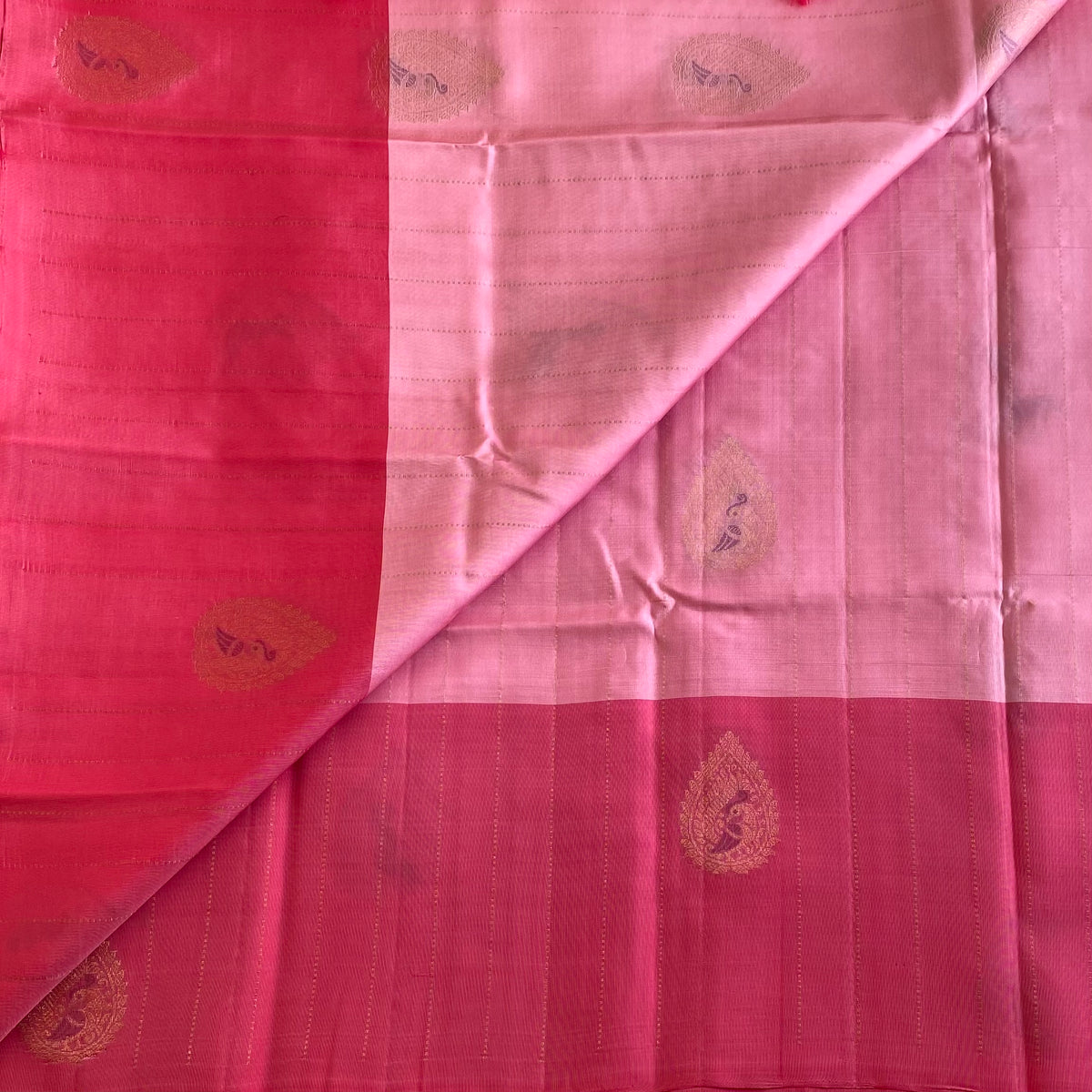 Dusty Rose Designer Pure Silk Saree With Deep Pink Pallu