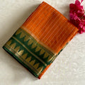 Tangerine Orange Soft Tussar Silk Saree With Bottle Green Pallu