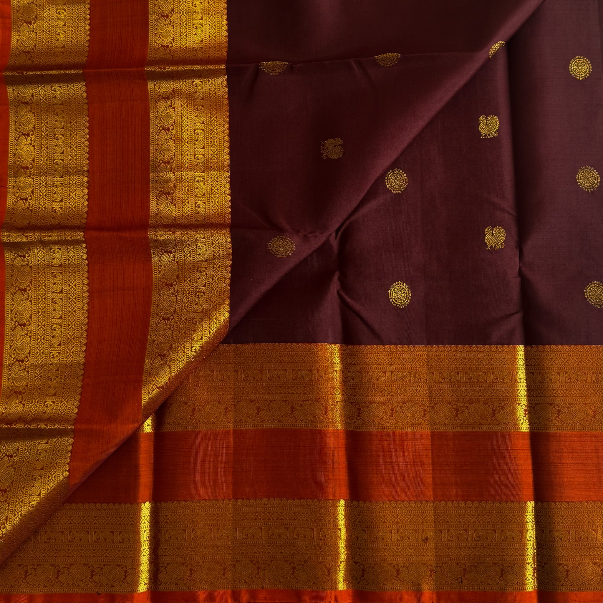 Vintage Coffee Wine Brown with Rust Pure Kanjeevaram Silk