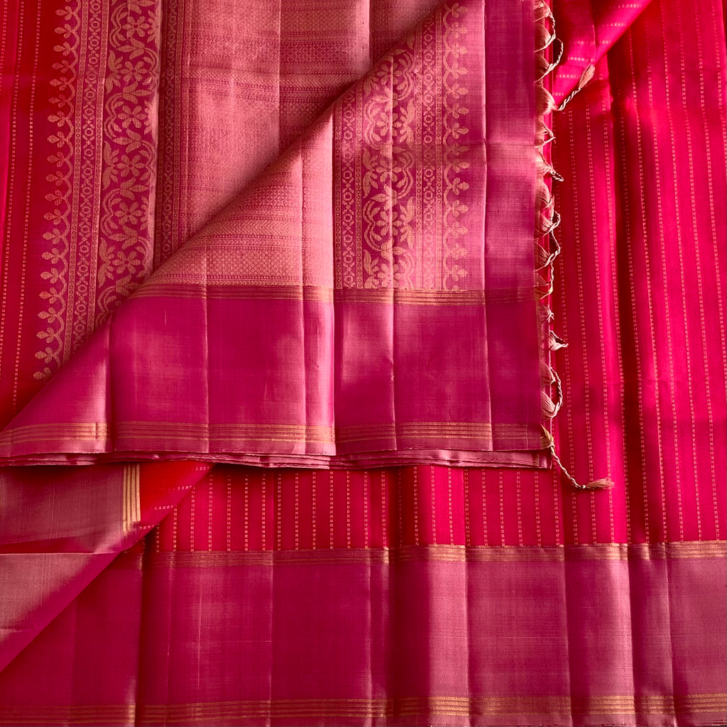 Raspberry Pink Designer Pure Silk Saree With Pastel Pink Borders