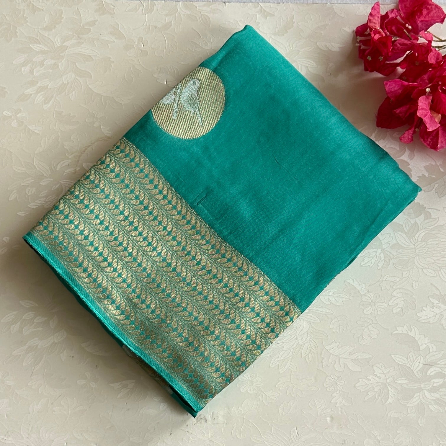 Gorgeous Sea blue designer soft crepe silk with zari buttas