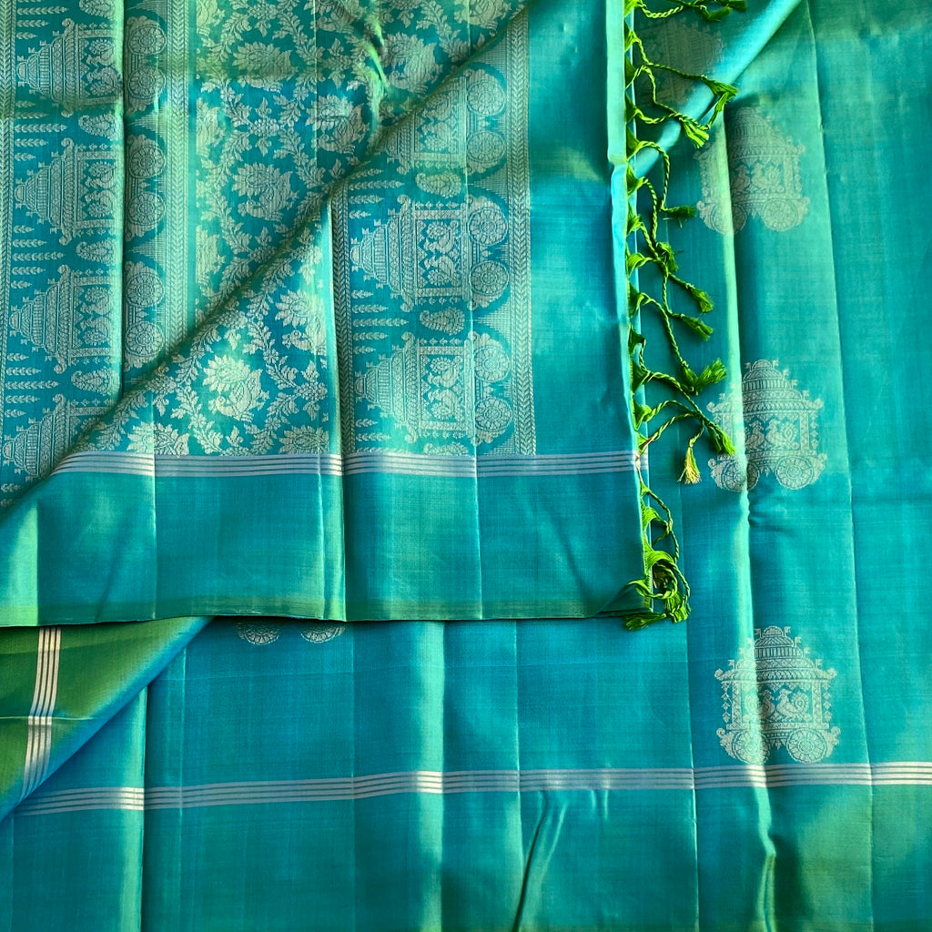 Dual Shaded Sea Green Designer Handwoven Pure Silk