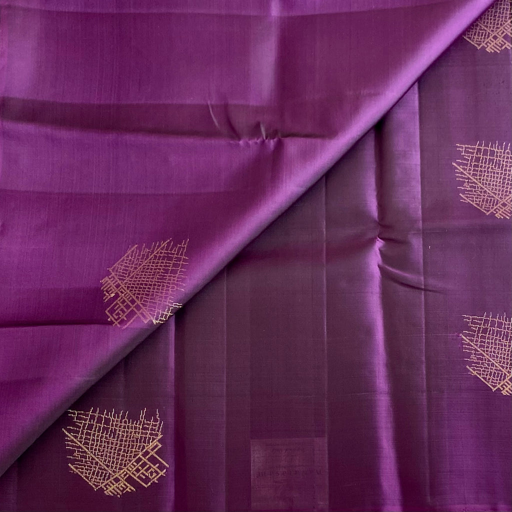 Deep Purple Designer Pure Silk Saree With Teal Green Pallu