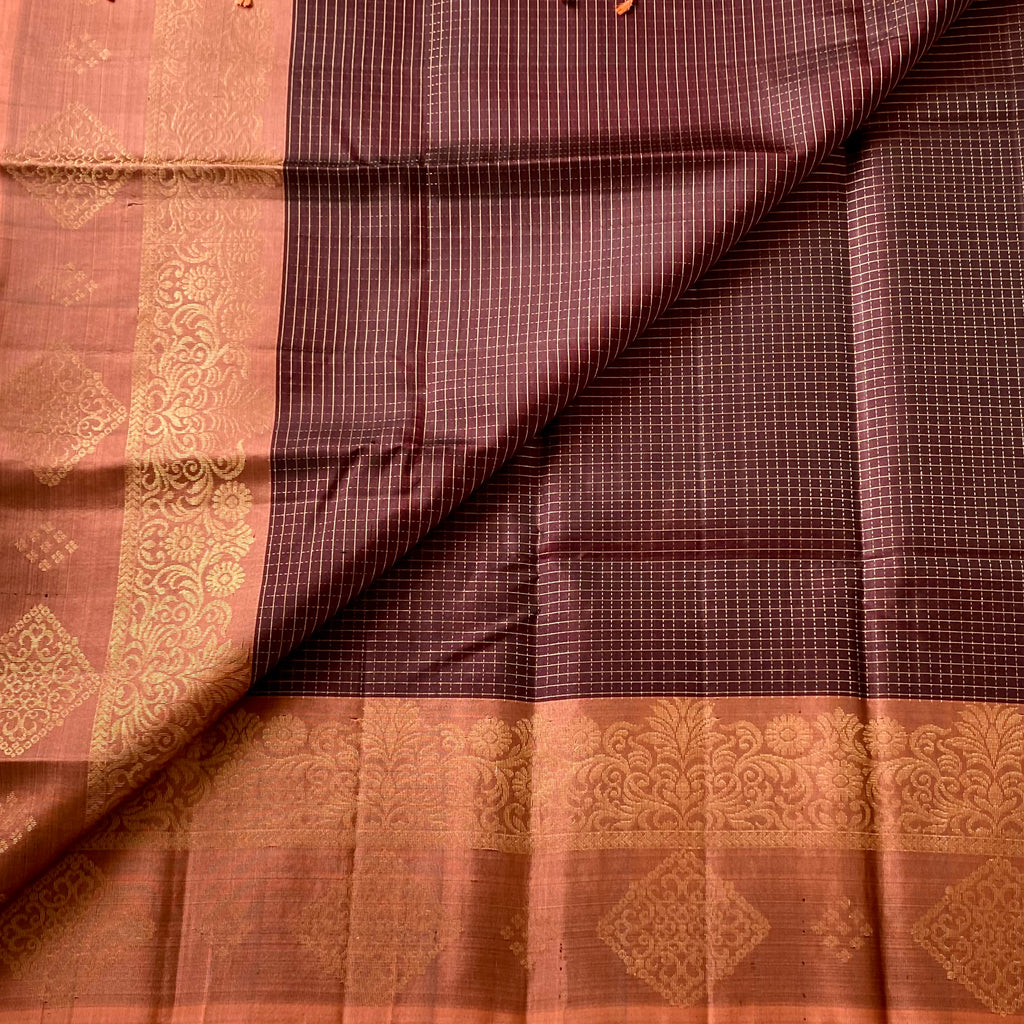Deep Burgundy Burnt Orange Saree Antique Gold Brocade Traditional Wear