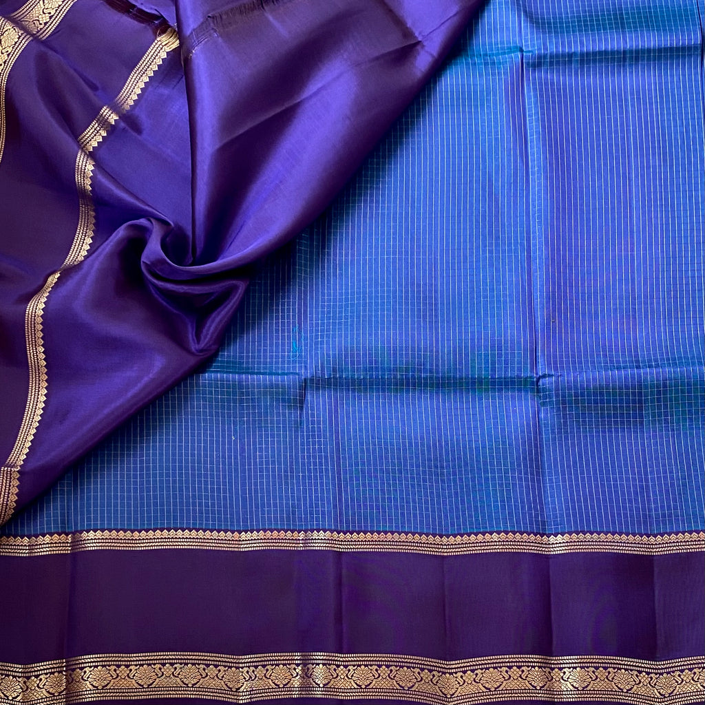 Royal Purple Silk Saree Gold Zari Floral Teal Pallu Wedding