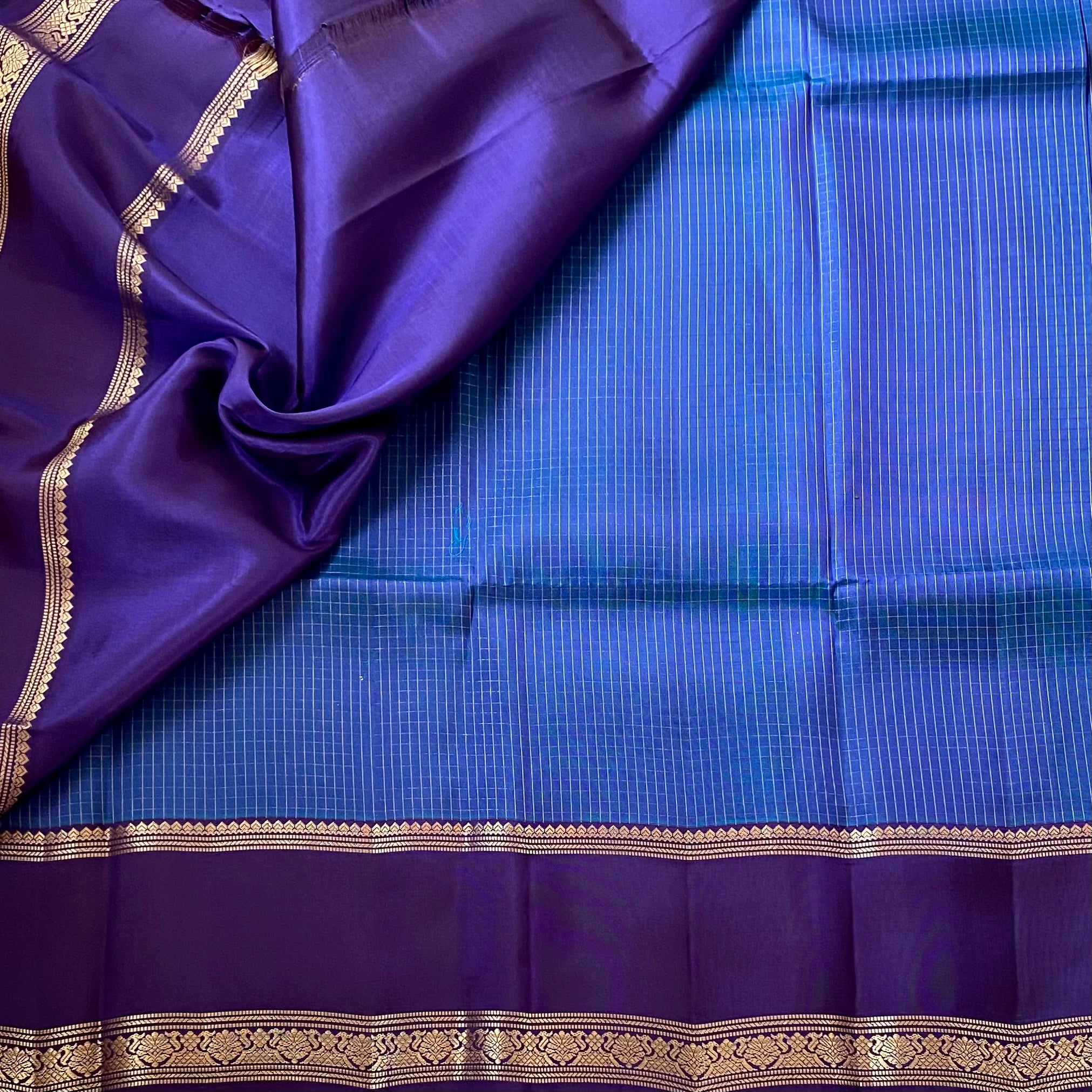 Royal Purple Silk Saree Gold Zari Floral Teal Pallu Wedding