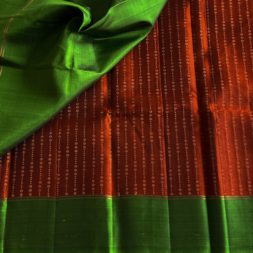 Traditional Green Red Silk Saree Gold Zari Pallu Tassel Border
