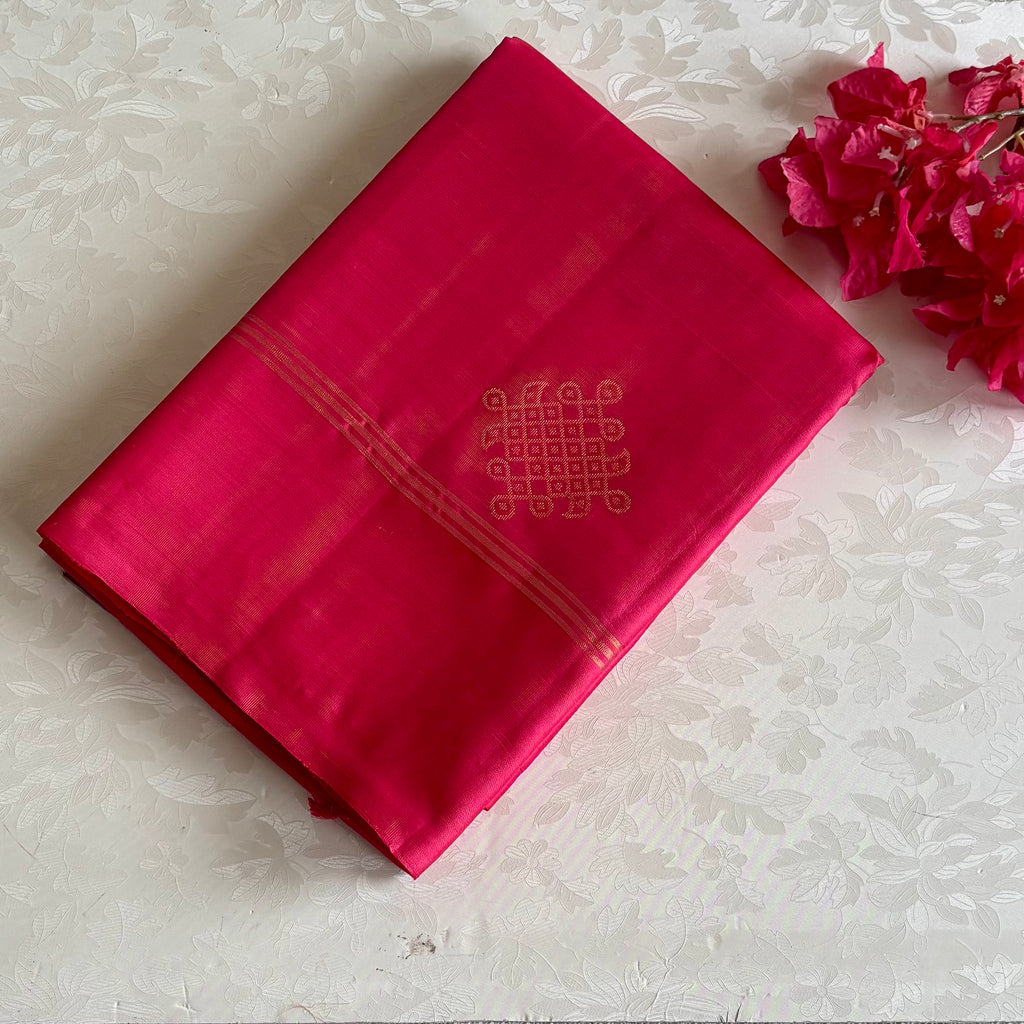 Rani Pink Designer Pure Silk Saree With Kollam Zari Butta