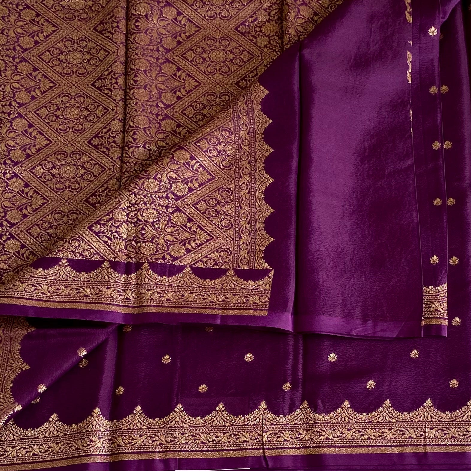 Royal Purple Banarasi Crepe Silk Saree With Antique Gold Brocade
