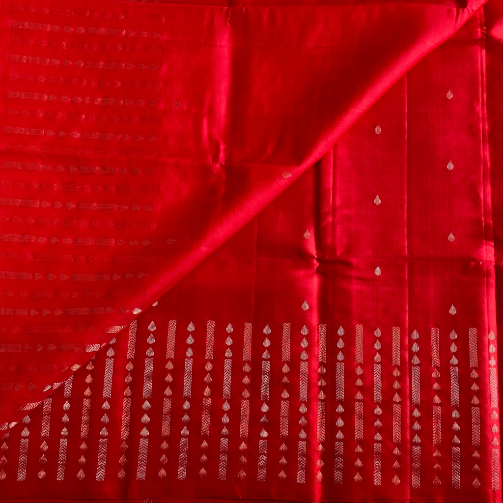 Scarlet Red Designer Pure Silk Saree With Metallic Gold Motifs