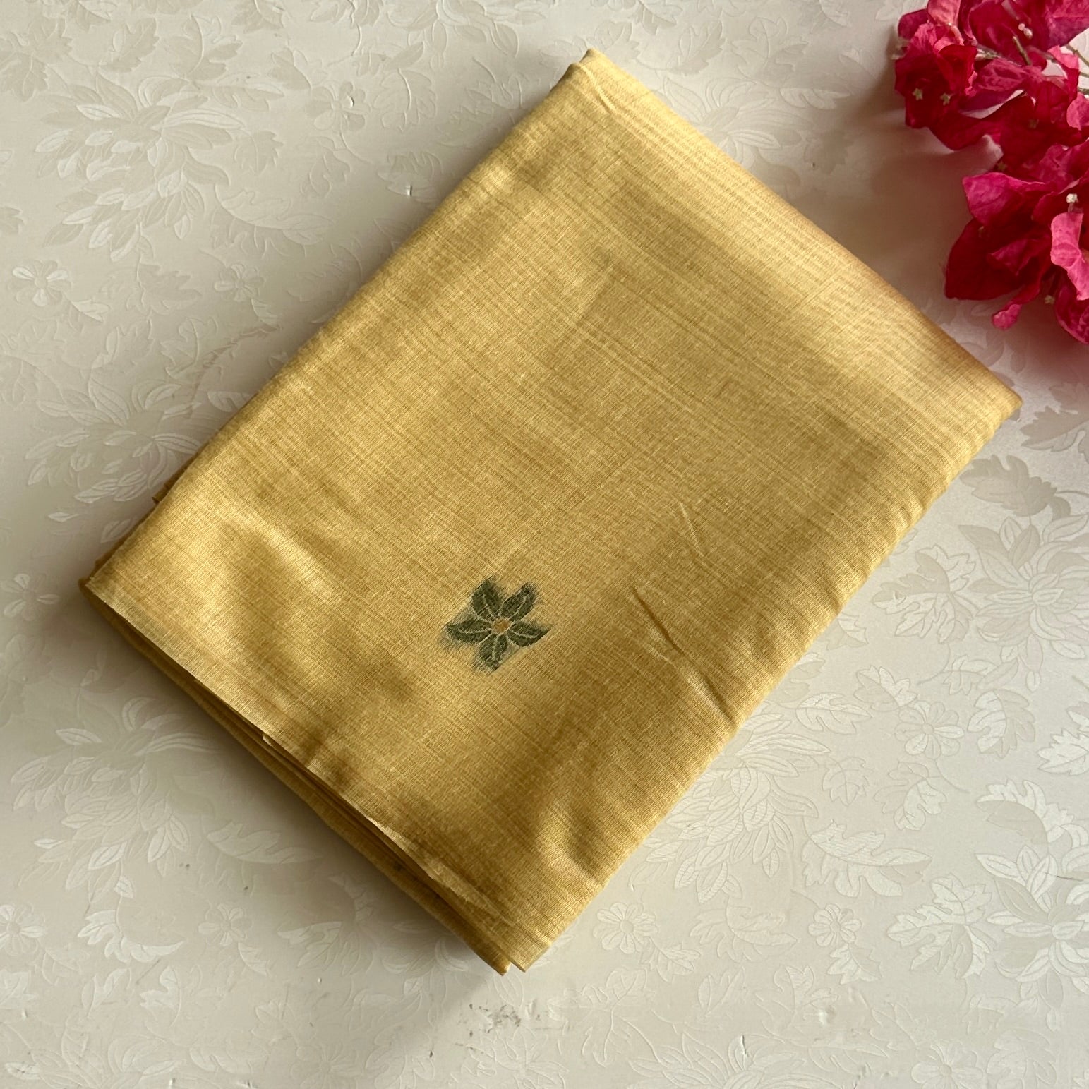 Sage Magenta Floral Tassel Saree Mustard End Lightweight Handwoven Elegant