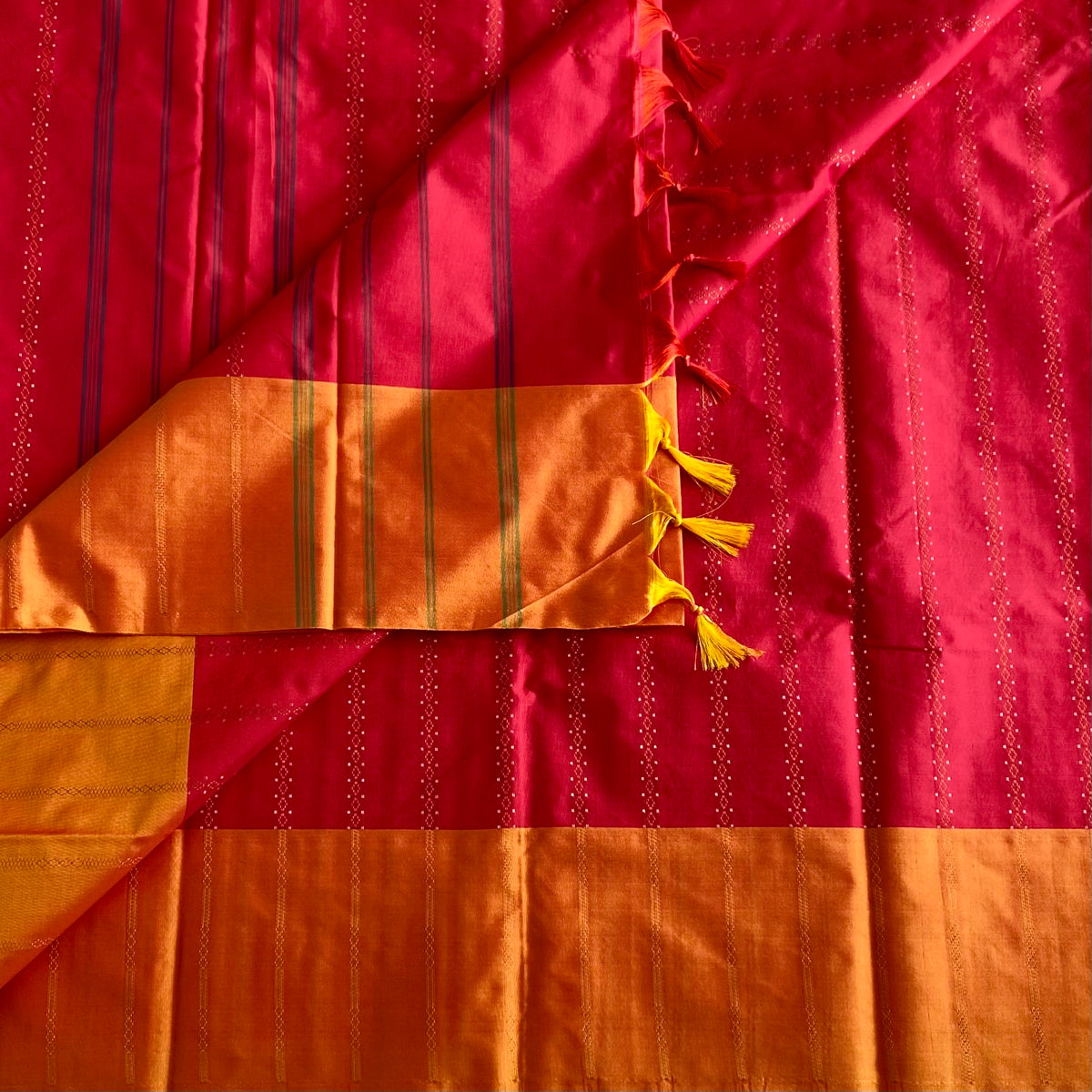 Deep Rani Soft Mixed Silk With Sunset Orange Pallu