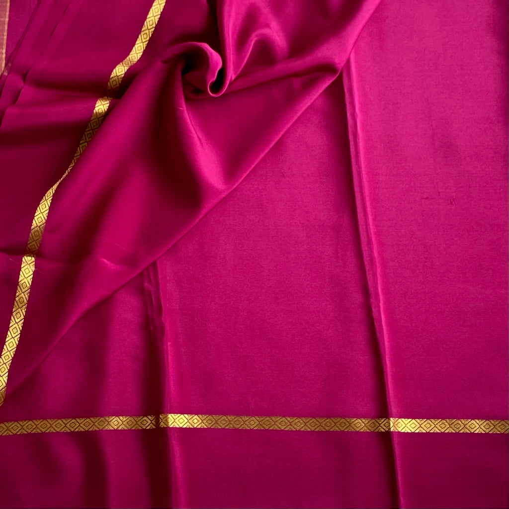 Deep Wine Magenta Mysore Crepe Silk Saree With Gold Border