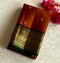 Classic vintage rust orange with wine brown Kanjeevaram pure silk