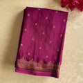 Magenta Banarasi Silk Saree Gold Brocade Pallu Scalloped Border Traditional