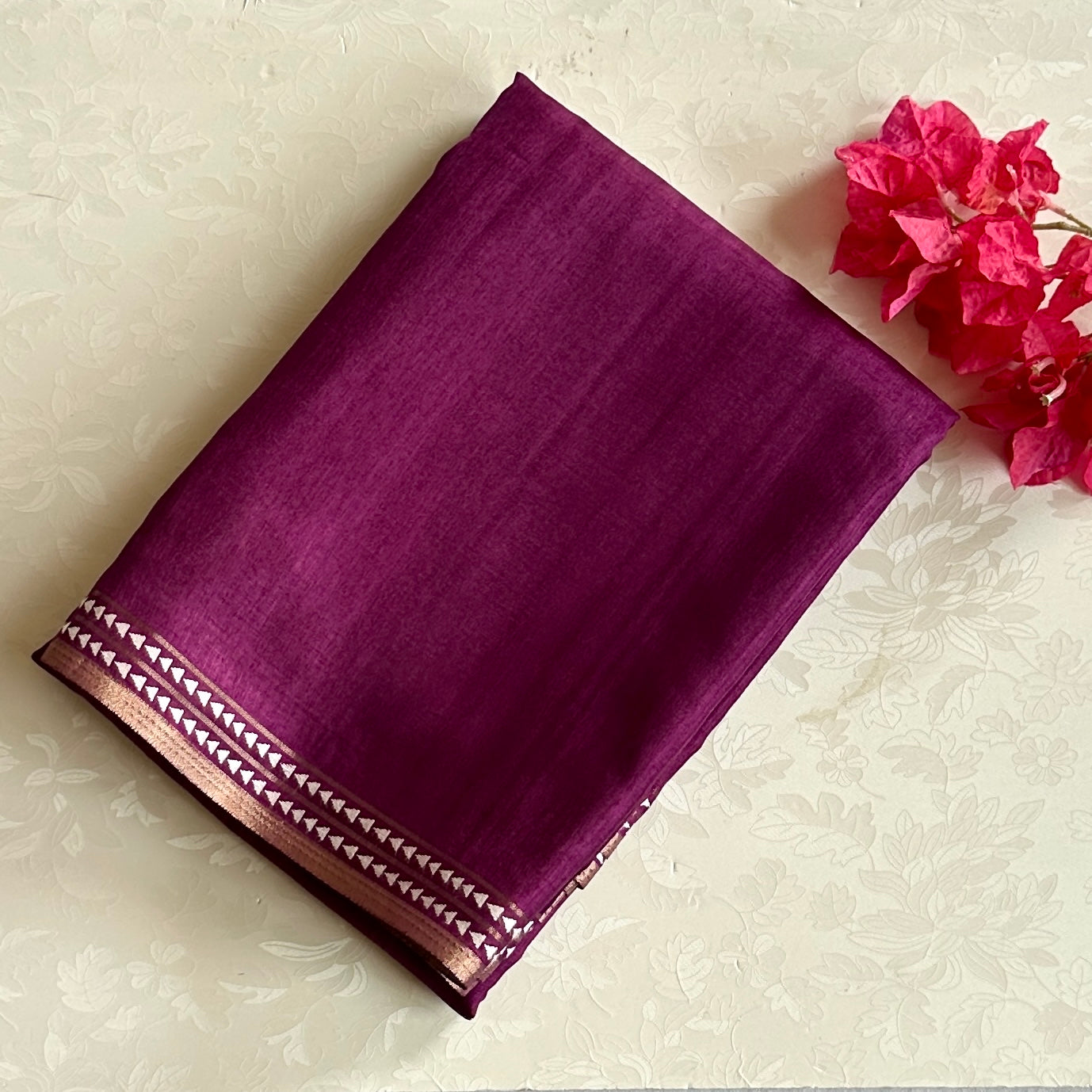Deep Magenta Luxurious Tussar with tiny borders