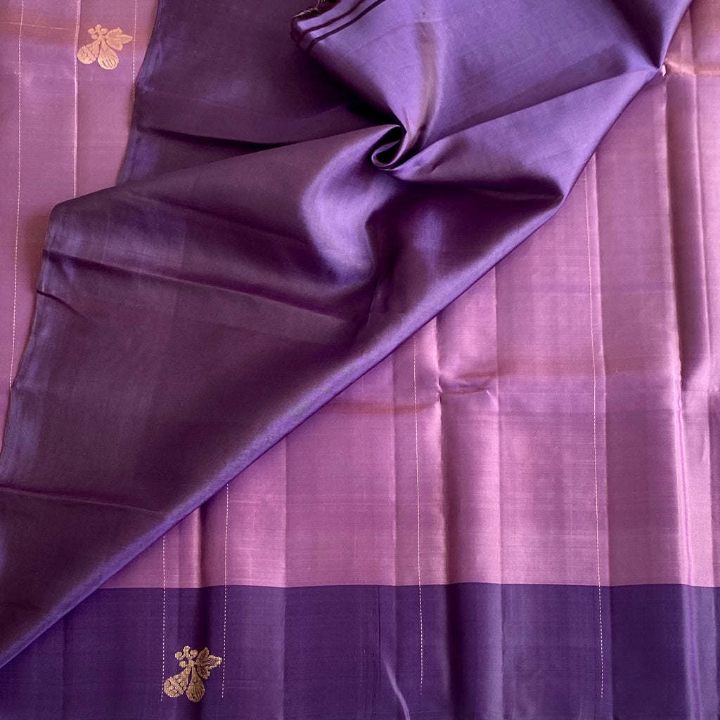Dual Shaded Mauve Designer Pure Silk Saree With Deep Plum Pallu