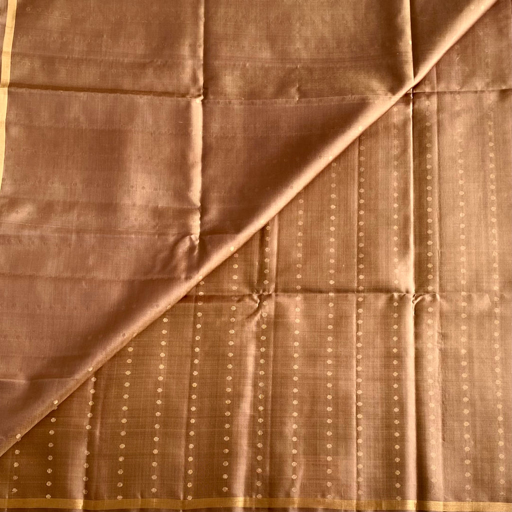 Bronze Brown Designer Pure Silk Saree With Vivid Red Pallu