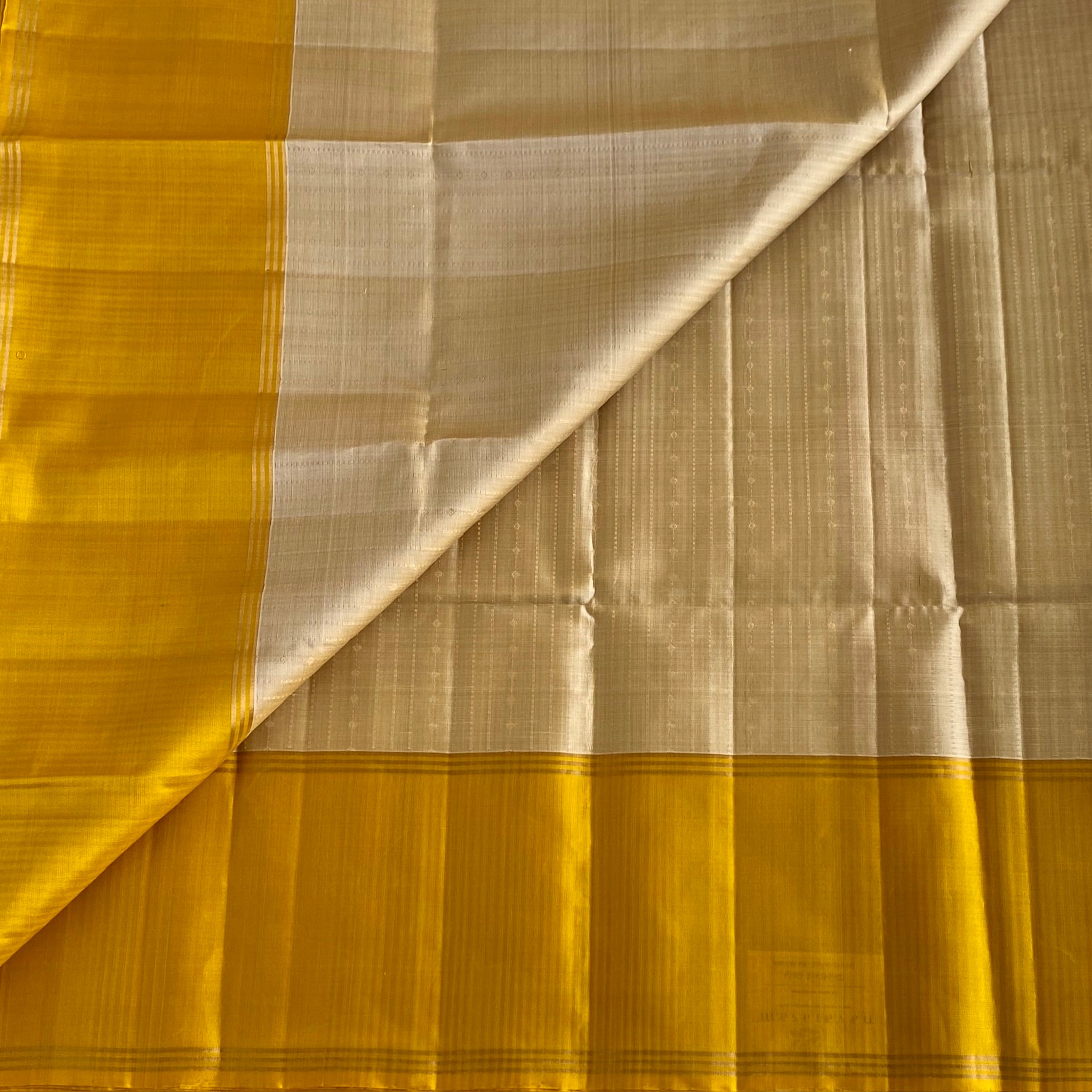 Rich Champagne Beige Designer Pure Silk Saree With Mango Yellow