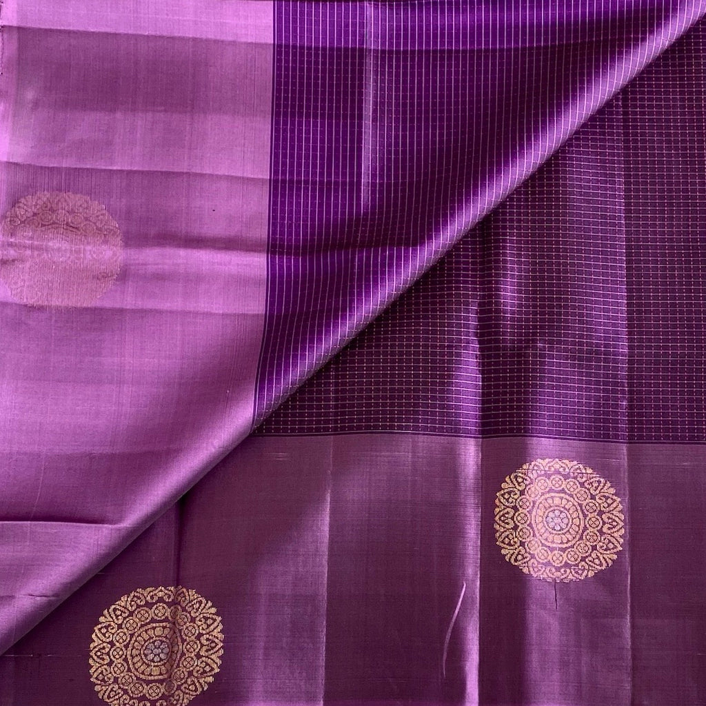 Royal Purple Designer Pure Silk Saree With Antique Gold Pallu Mauve Pink