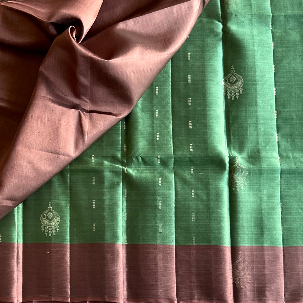 Mint Green Silk Saree Dusty Rose Pallu Pale Gold Zari