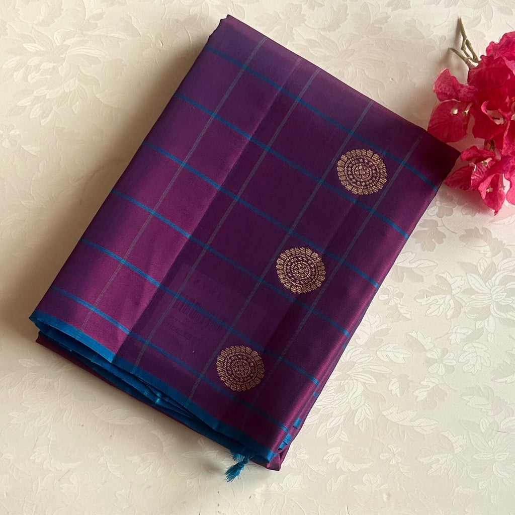 Checkered Stunner in gorgeous deep Magenta with turquoise handwoven pure silk