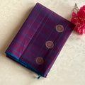 Checkered Stunner in gorgeous deep Magenta with turquoise handwoven pure silk