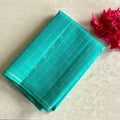 Turquoise Designer Pure Silk Saree With Golden Beige Pallu
