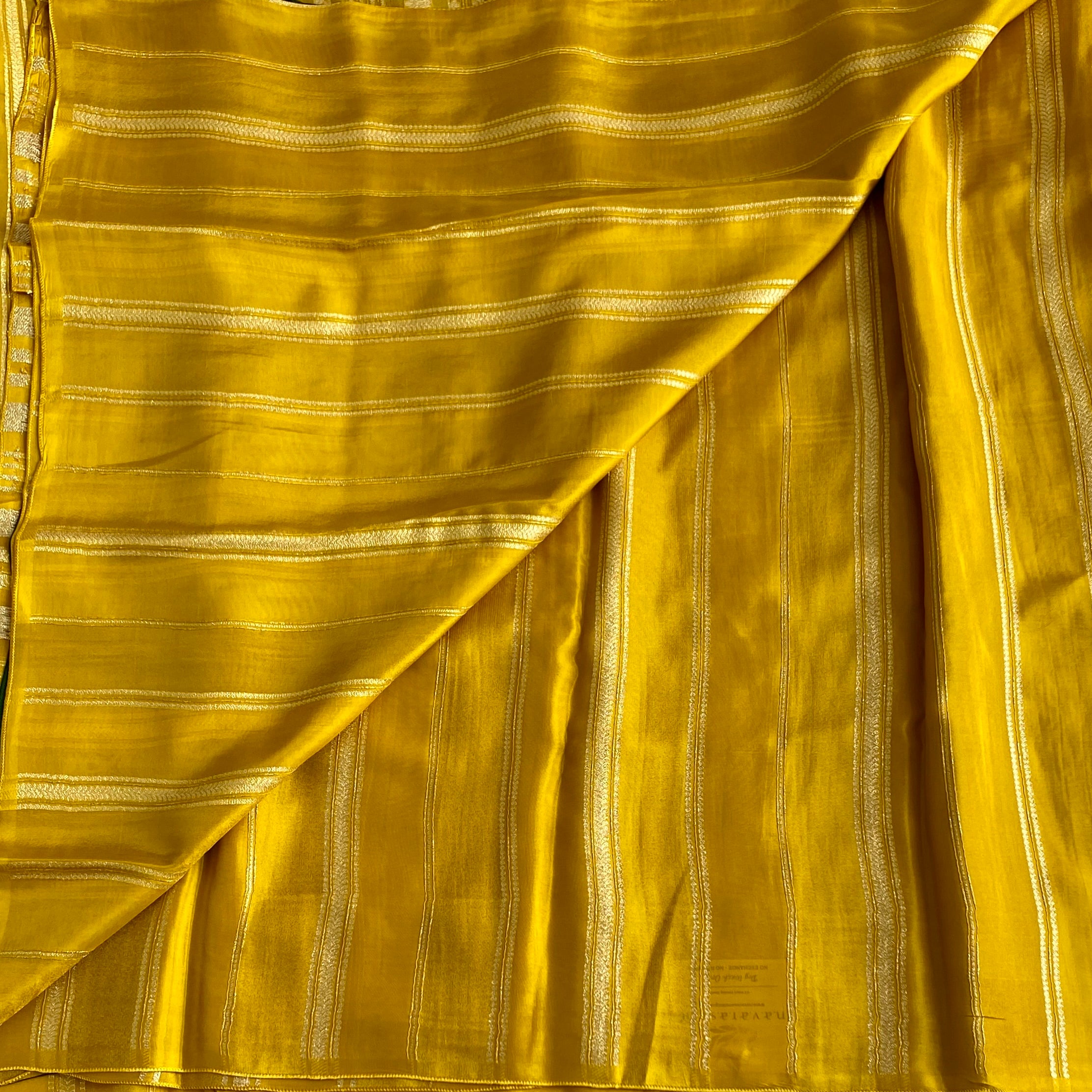Traditional Mustard Yellow Zari Striped Saree with Emerald Accent