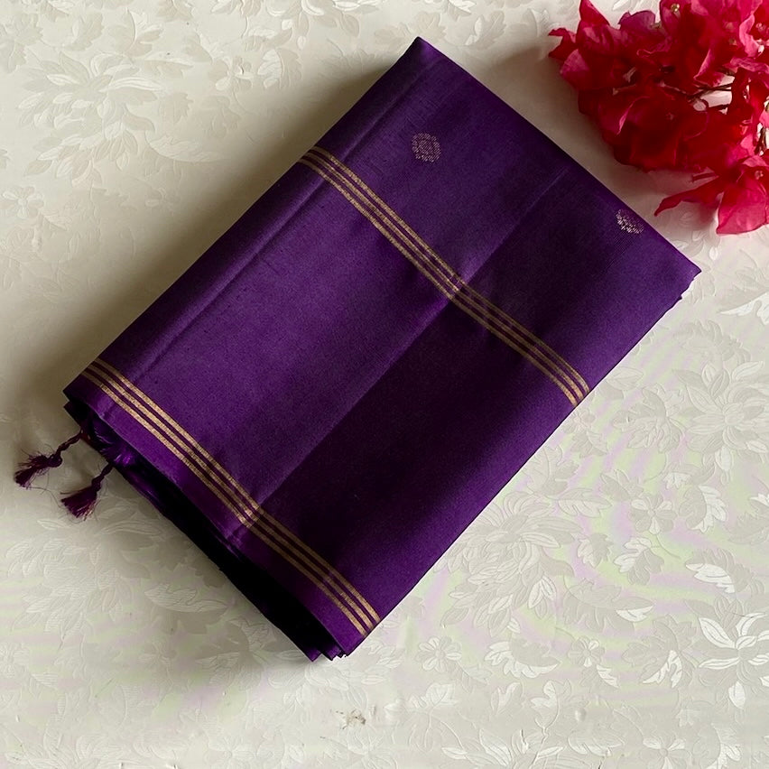 Royal Purple Designer Pure Silk Saree With Antique Gold Zari Pallu