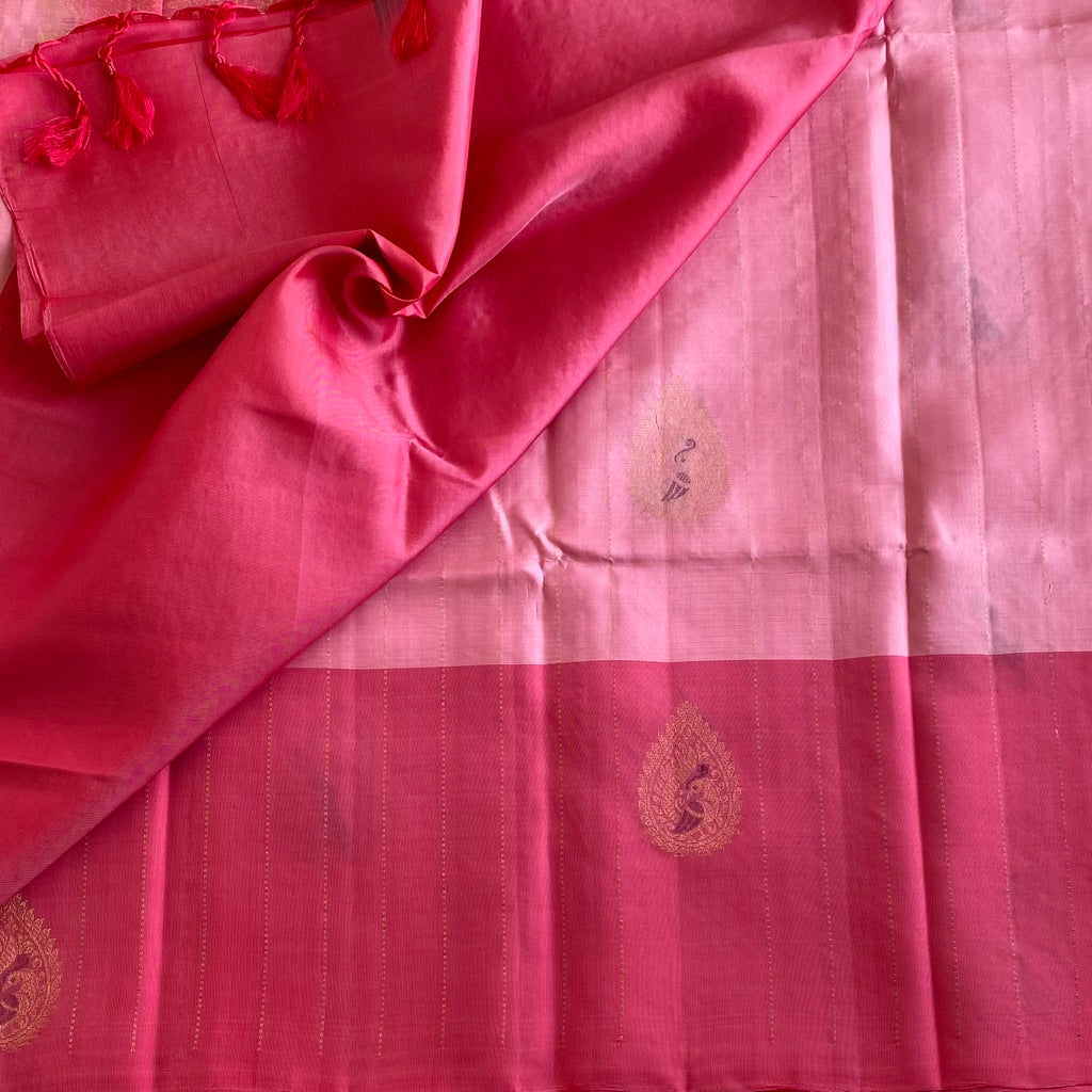Dusty Rose Designer Pure Silk Saree With Deep Pink Pallu