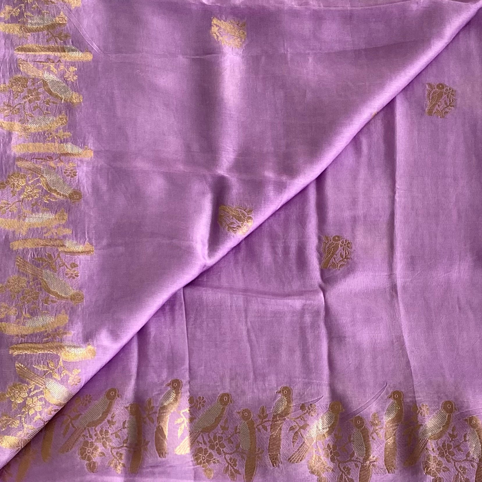 Lavender Parrot borders softest lightweight tussar