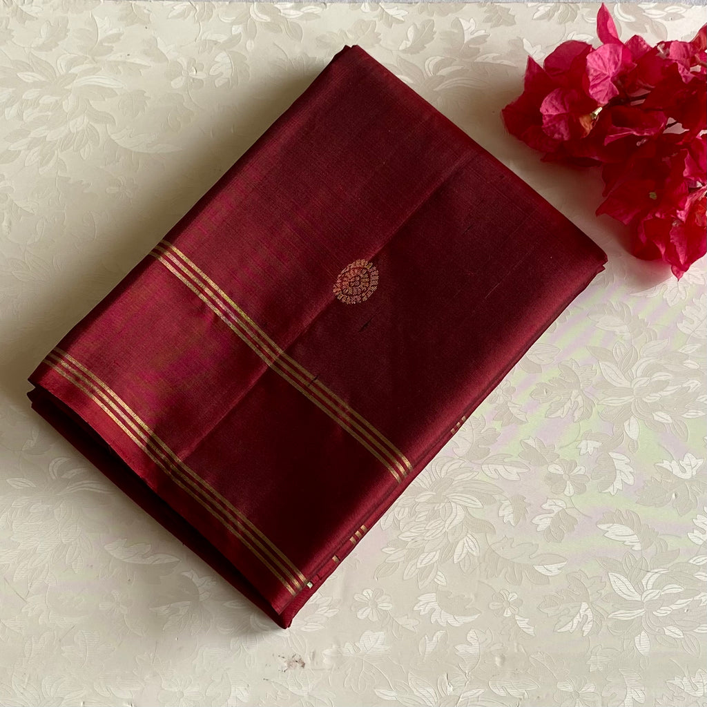 Rustic Maroon Designer Pure Silk Saree With Mint Green Pallu