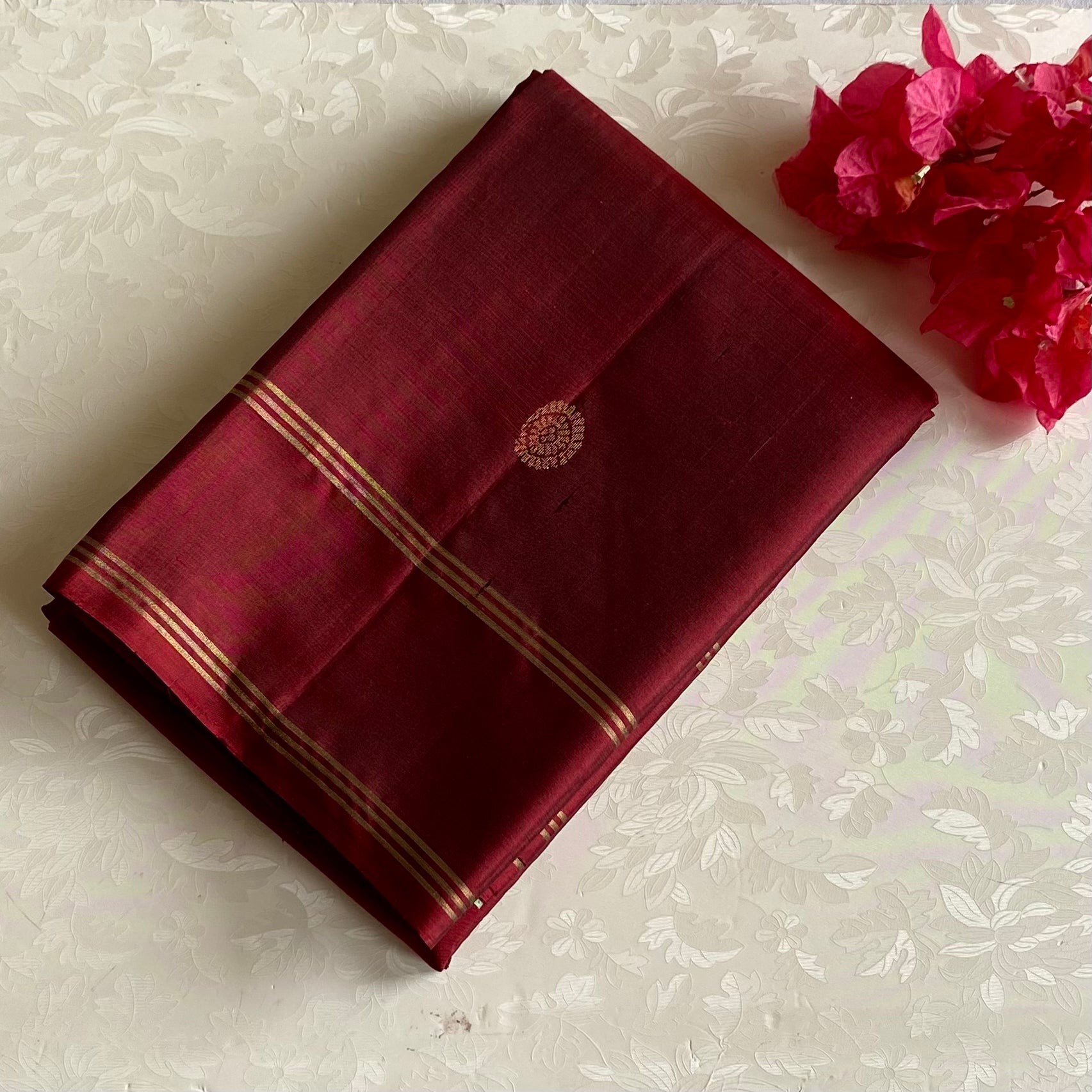 Rustic Maroon Designer Pure Silk Saree With Mint Green Pallu