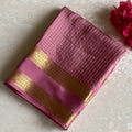 Rose Pink Gold Mysore Crepe Silk Saree With Floral Stripes