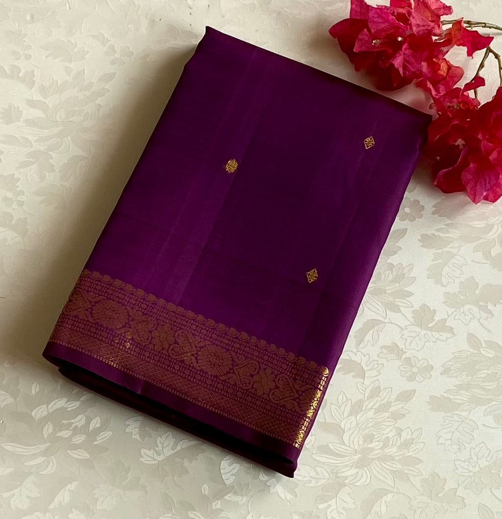 Plum Purple Silk Saree With Gold Brocade Pallu And Border