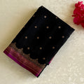 Jet Black Kanjeevaram Pure Zari Silk Saree With Rani Pink Pallu