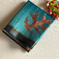 Ombre Shades of Blue & Green Soft Tussar Saree With Emerald Green Pallu