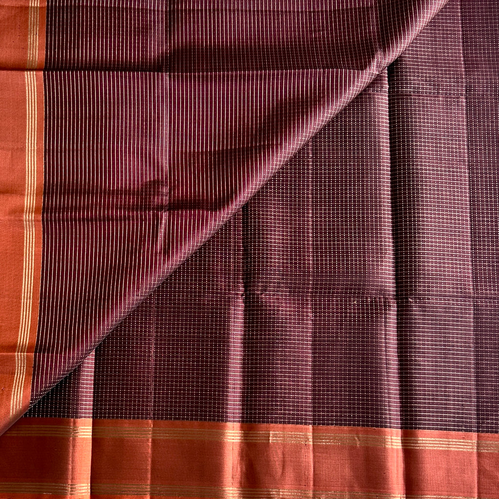Plum Rust Orange Zari Border Saree Traditional Festive Woven
