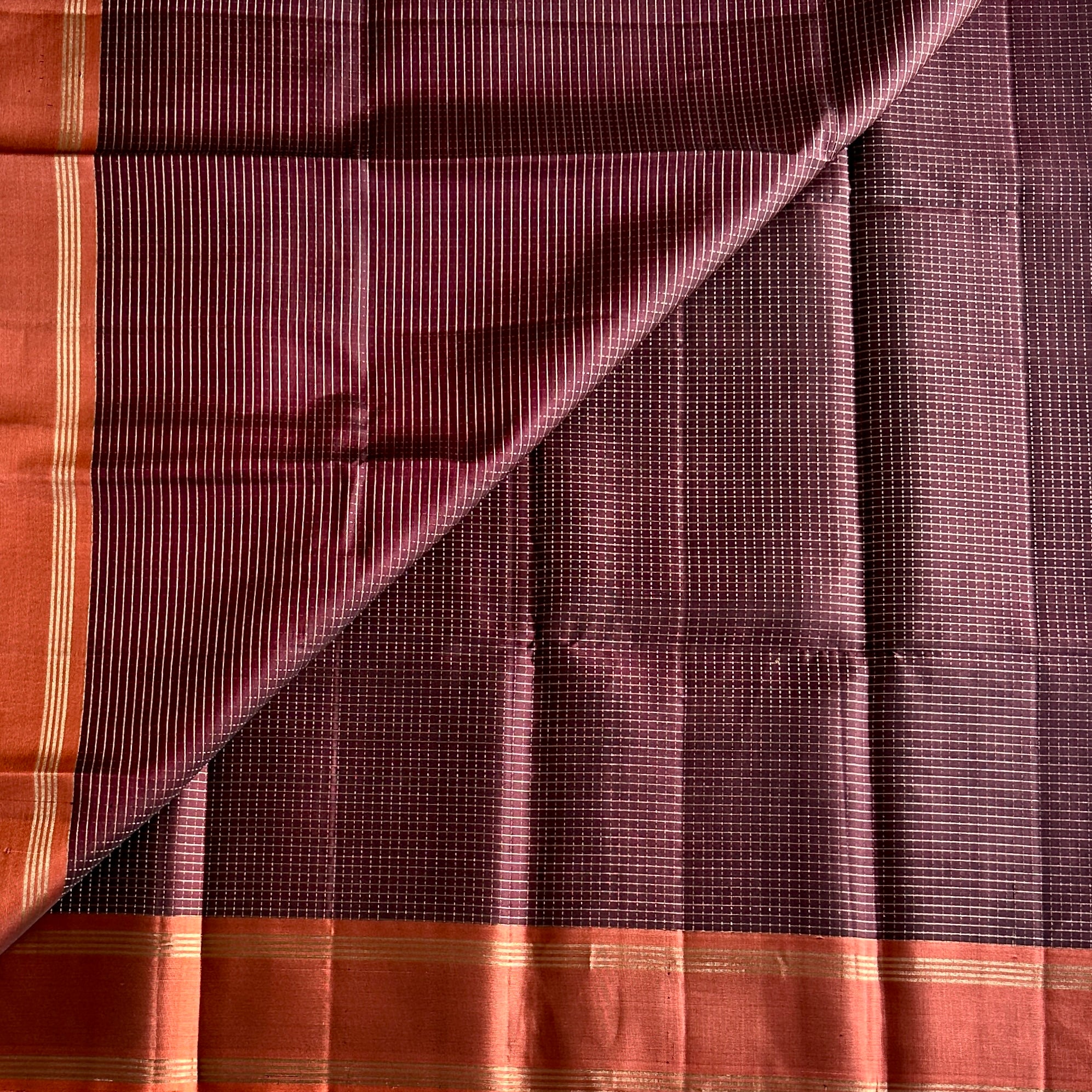 Plum Rust Orange Zari Border Saree Traditional Festive Woven